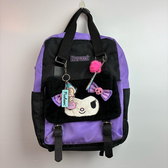 Kuromi Handbags - Kuromi Sanrio Fuzzy Face Pushkeen Backpack
